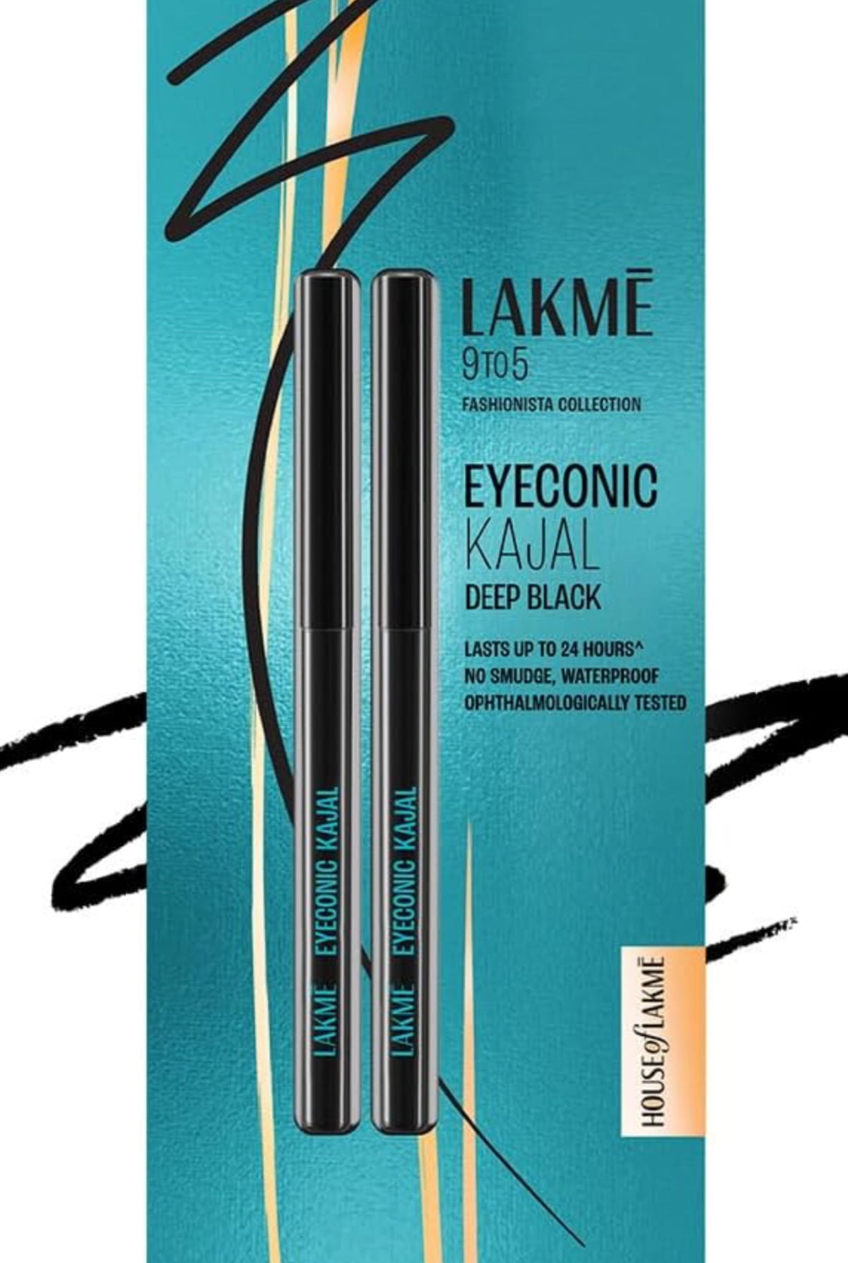 LAKEME 9TO5 Set of 2 Eyeconic kajal, Lasts upto 24 hrs- Deep Black, 0.35g Each