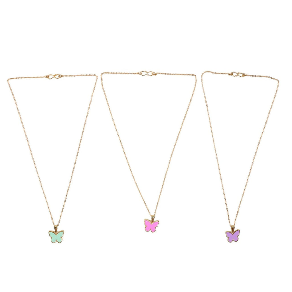 Elegant Butterfly Gold Pendant Necklace with Soft Color Enamel
