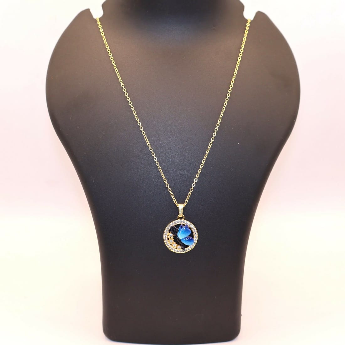 Enchanting Blue Butterfly Circle Pendant Necklace