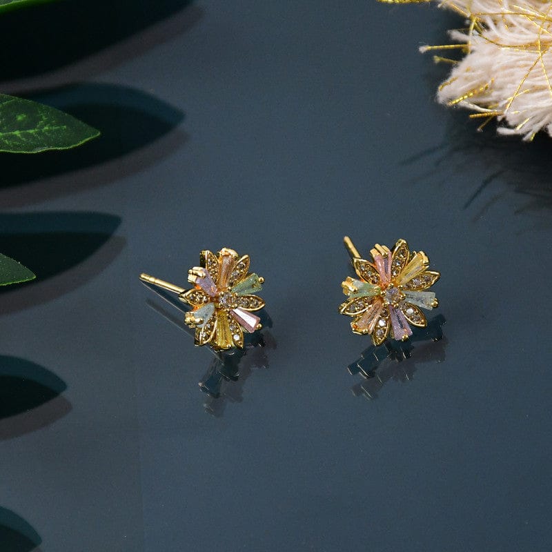 Elegant Gold Finish Crystal Stud Earrings