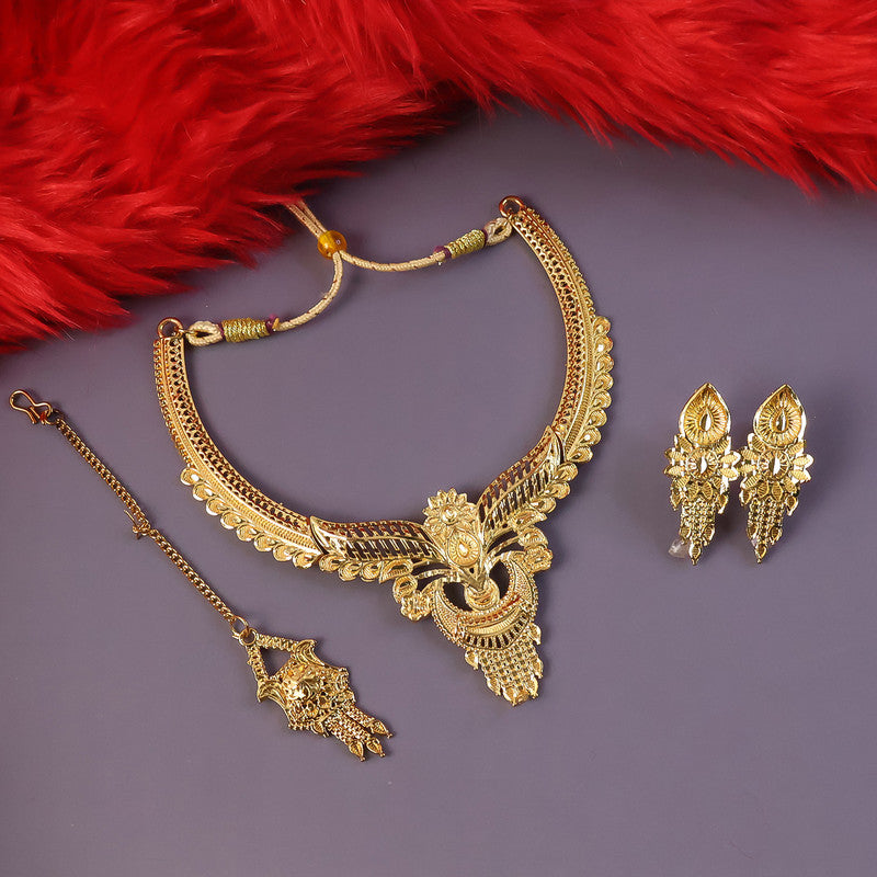 Royal Leaf Crest Choker Necklace Set – Traditional Jewellery for Weddings & Festivals