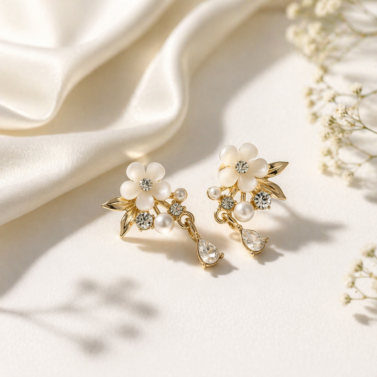 Elegant Floral Pearl Drop Earrings for Women Gold Plated Designer Party Wear Jewelry