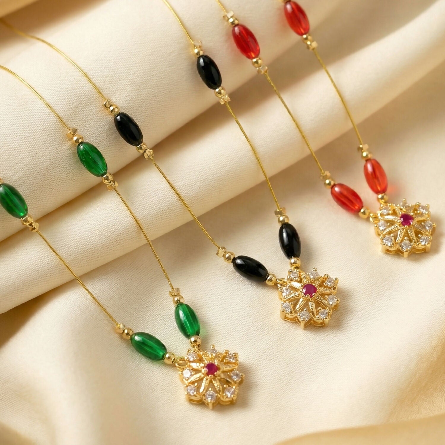 Classic Multicolor Bead Necklace with Floral Drop Pendant