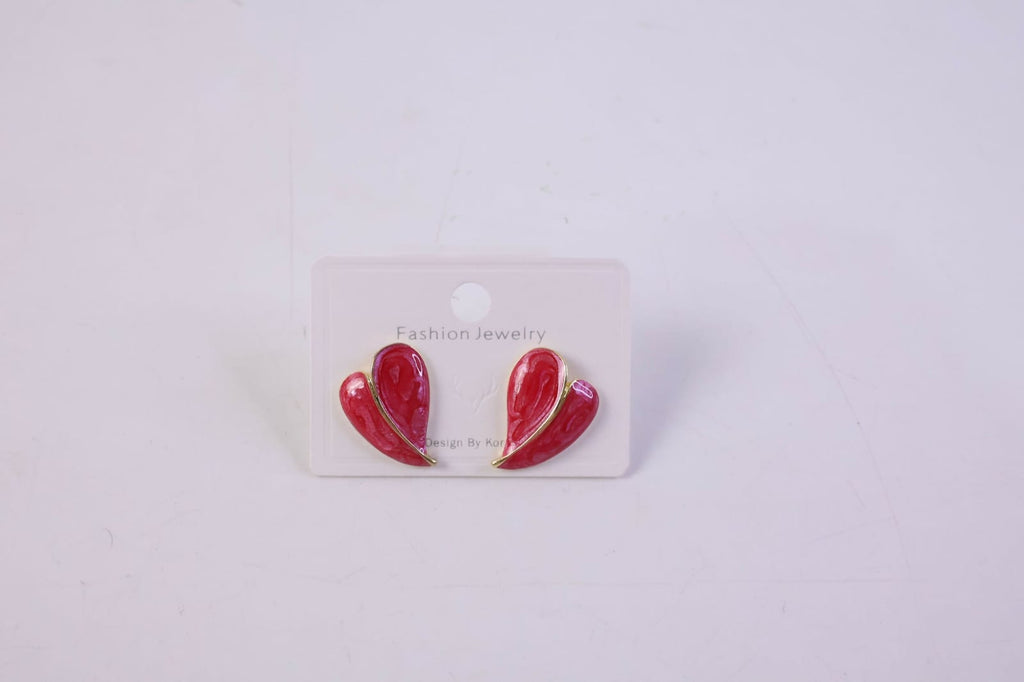 Elegant Red Glossy Leaf Design Stud Earrings for Women with Gold Outline