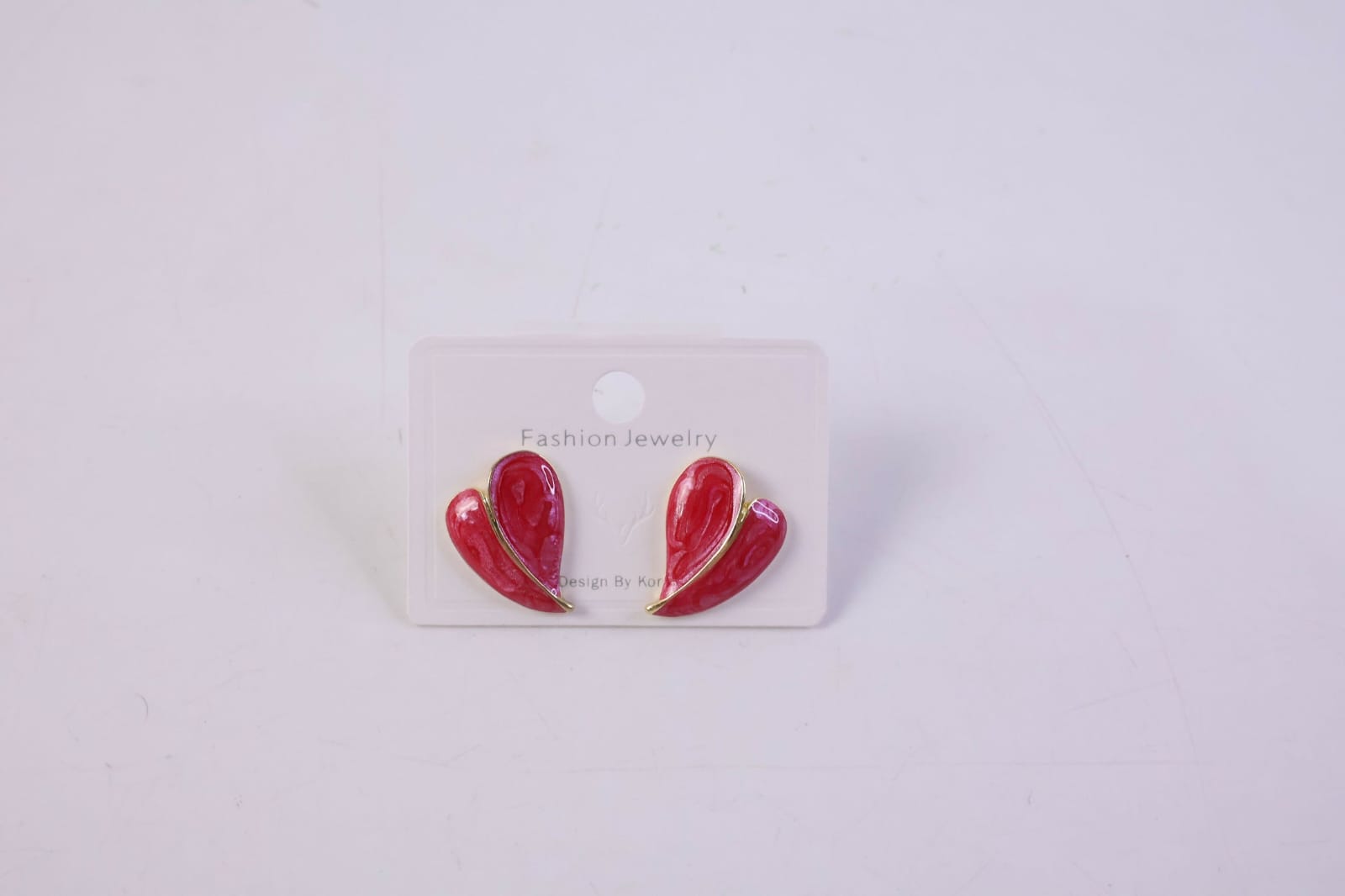 Elegant Red Glossy Leaf Design Stud Earrings for Women with Gold Outline