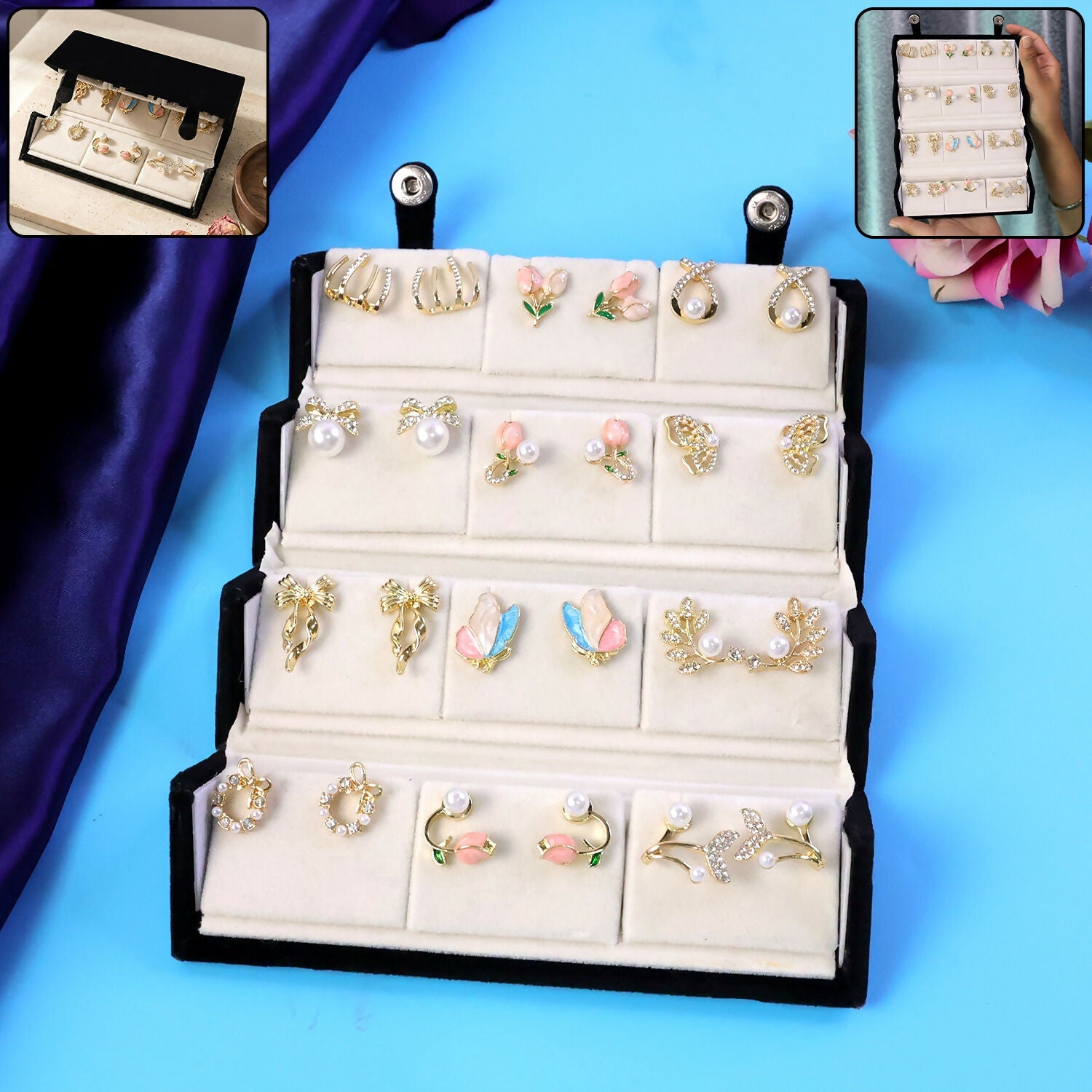 Korean Anti Tarnish Earrings Combo Set With Velvet Box for Women And Girls (12 Pair)