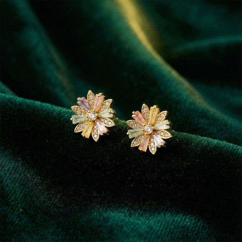 Elegant Gold Finish Crystal Stud Earrings