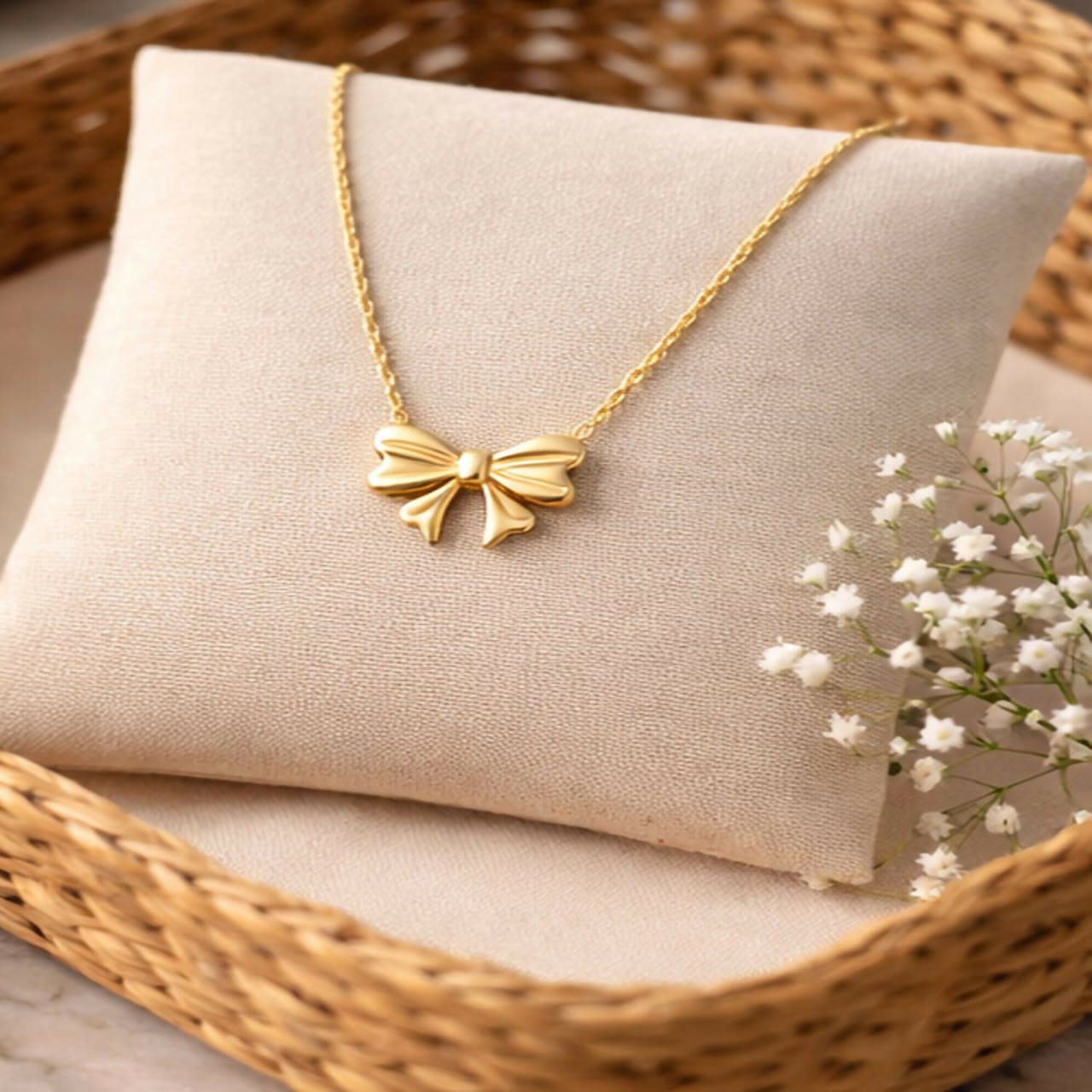 Elegant Gold Bow Pendant Necklace for Women | Minimalist Chain Necklace | Stylish Daily Wear Jewelry