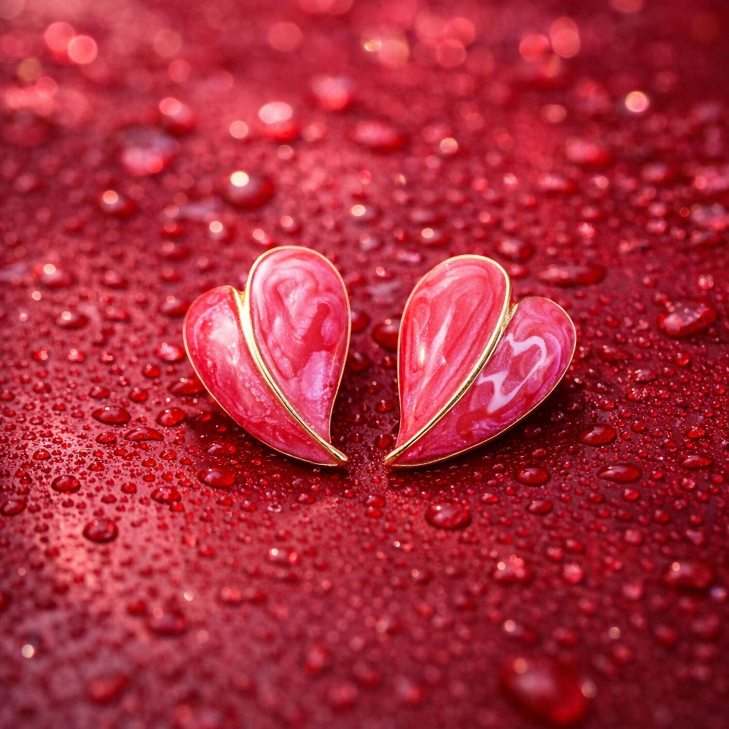 Elegant Red Glossy Leaf Design Stud Earrings for Women with Gold Outline