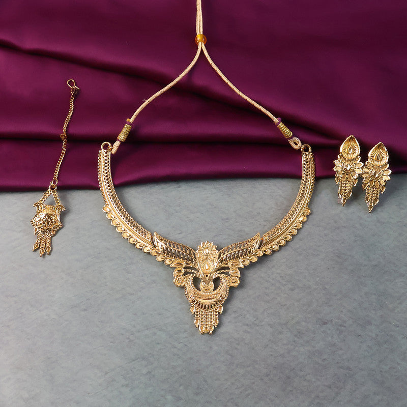 Royal Leaf Crest Choker Necklace Set – Traditional Jewellery for Weddings & Festivals