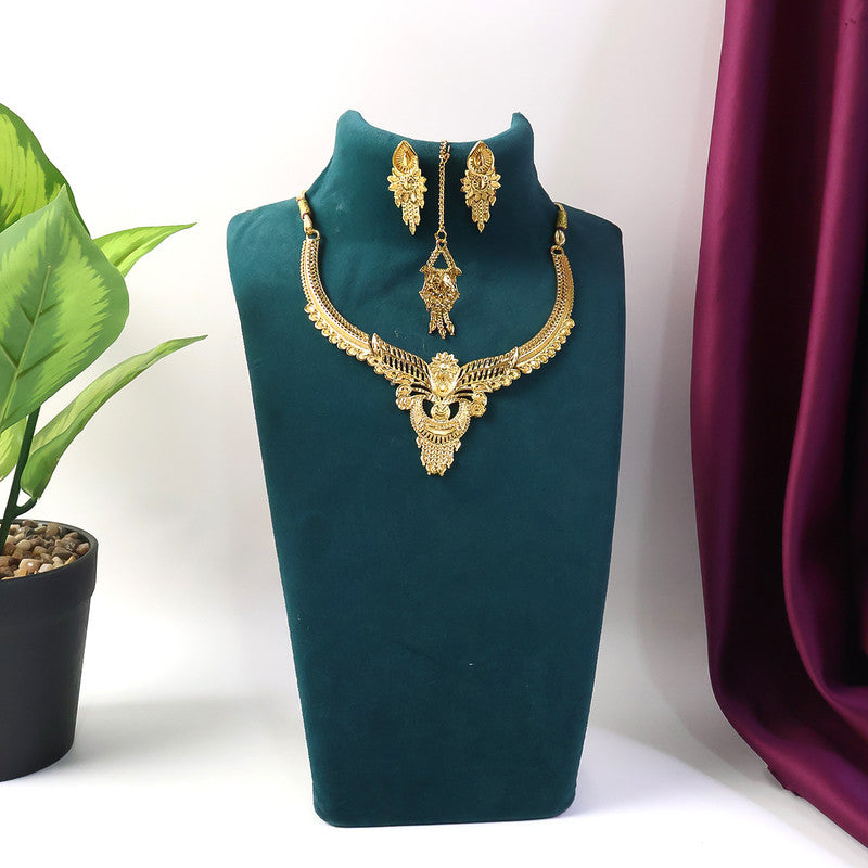 Royal Leaf Crest Choker Necklace Set – Traditional Jewellery for Weddings & Festivals