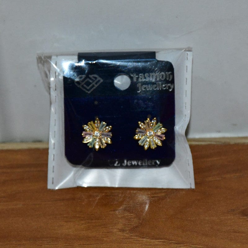 Elegant Gold Finish Crystal Stud Earrings