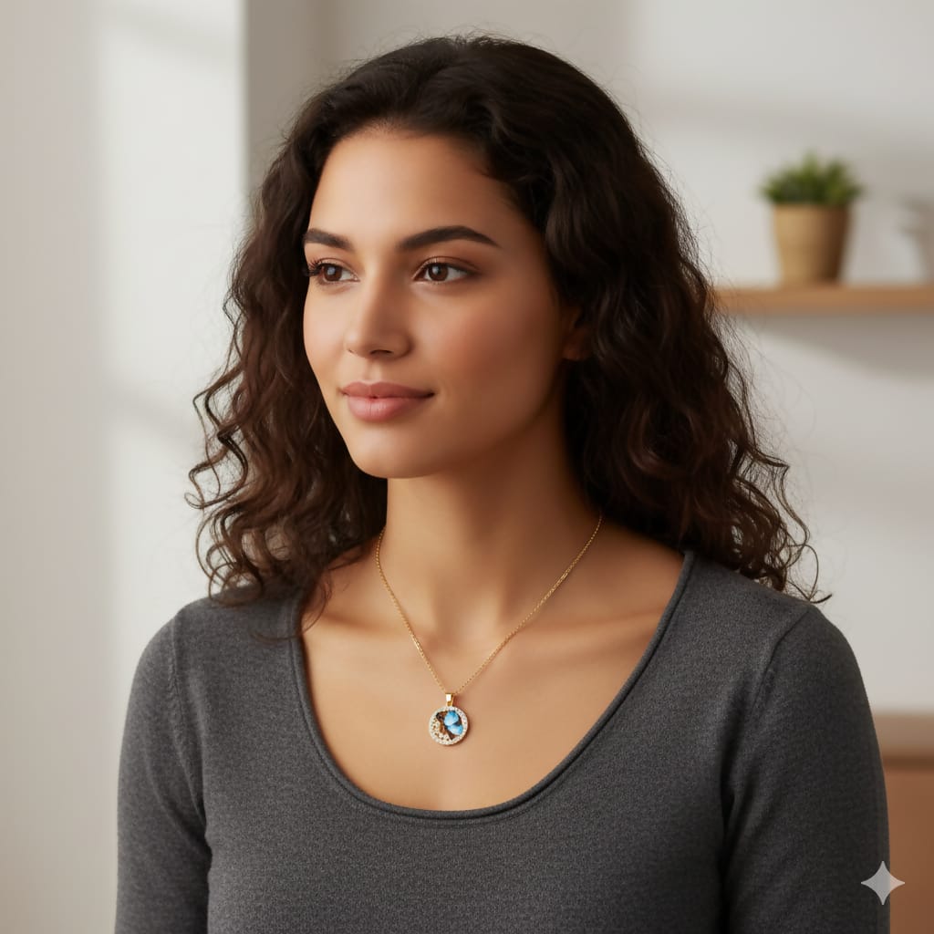 Enchanting Blue Butterfly Circle Pendant Necklace
