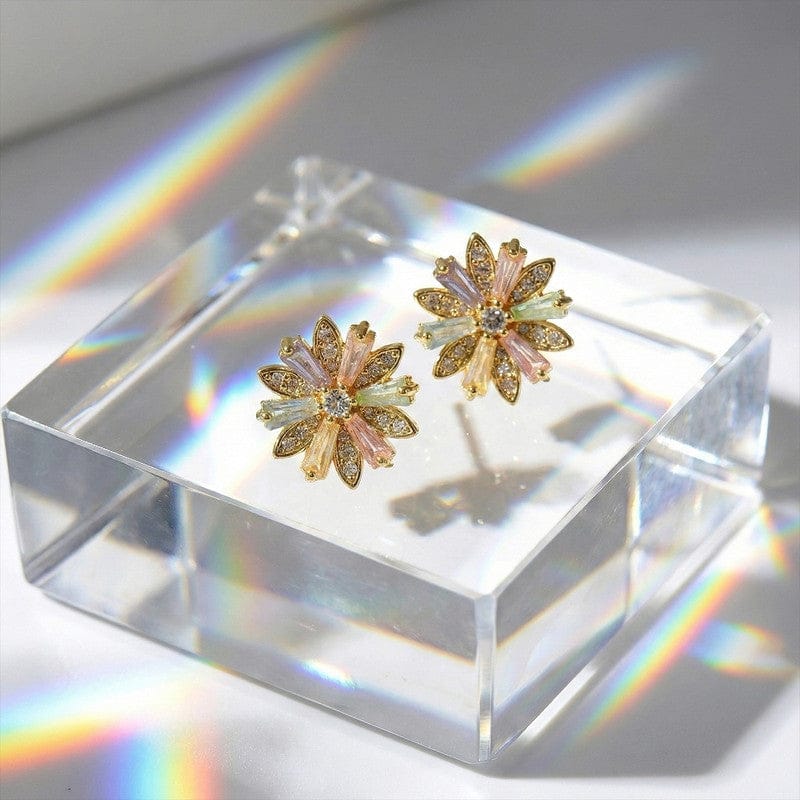 Elegant Gold Finish Crystal Stud Earrings