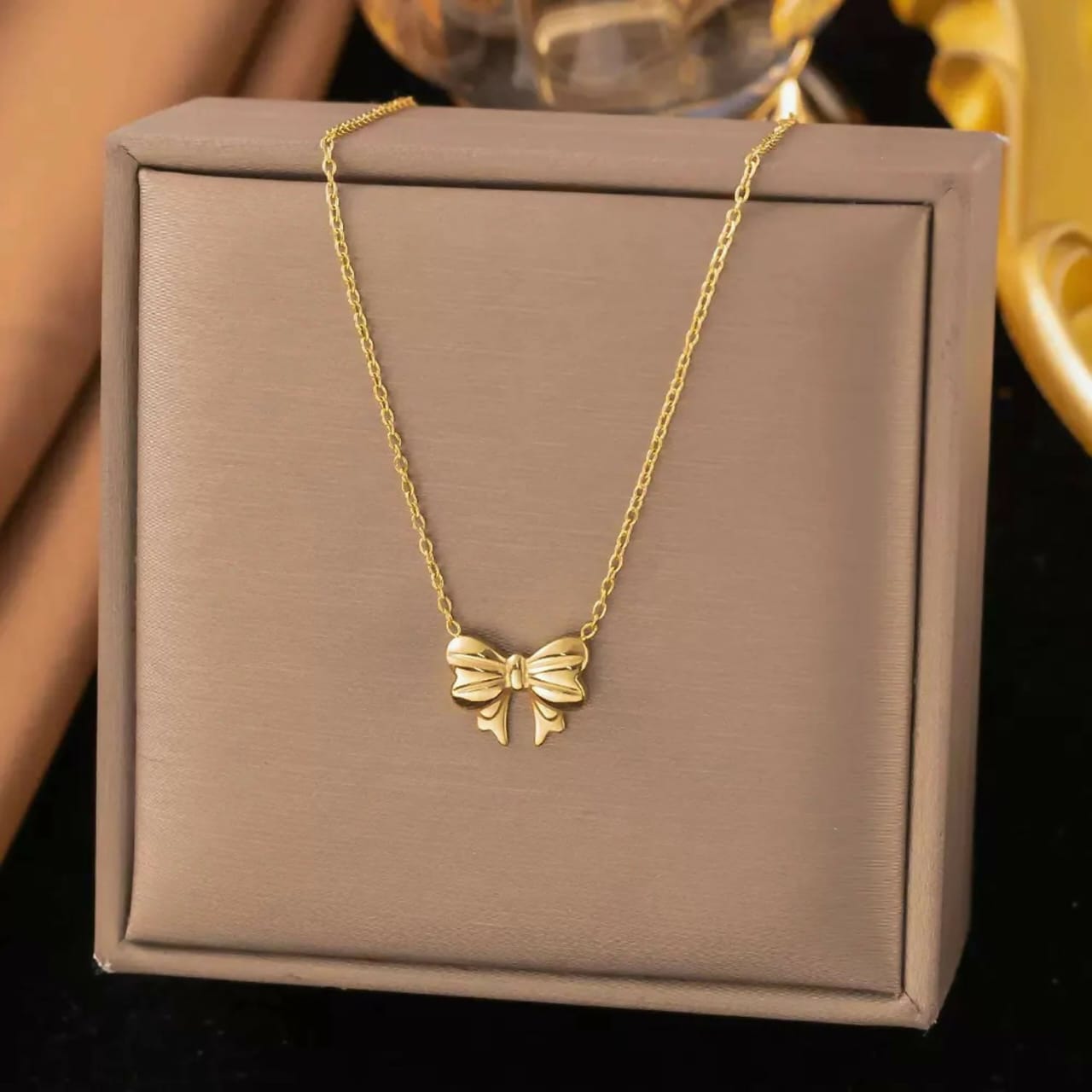 Elegant Gold Bow Pendant Necklace for Women | Minimalist Chain Necklace | Stylish Daily Wear Jewelry