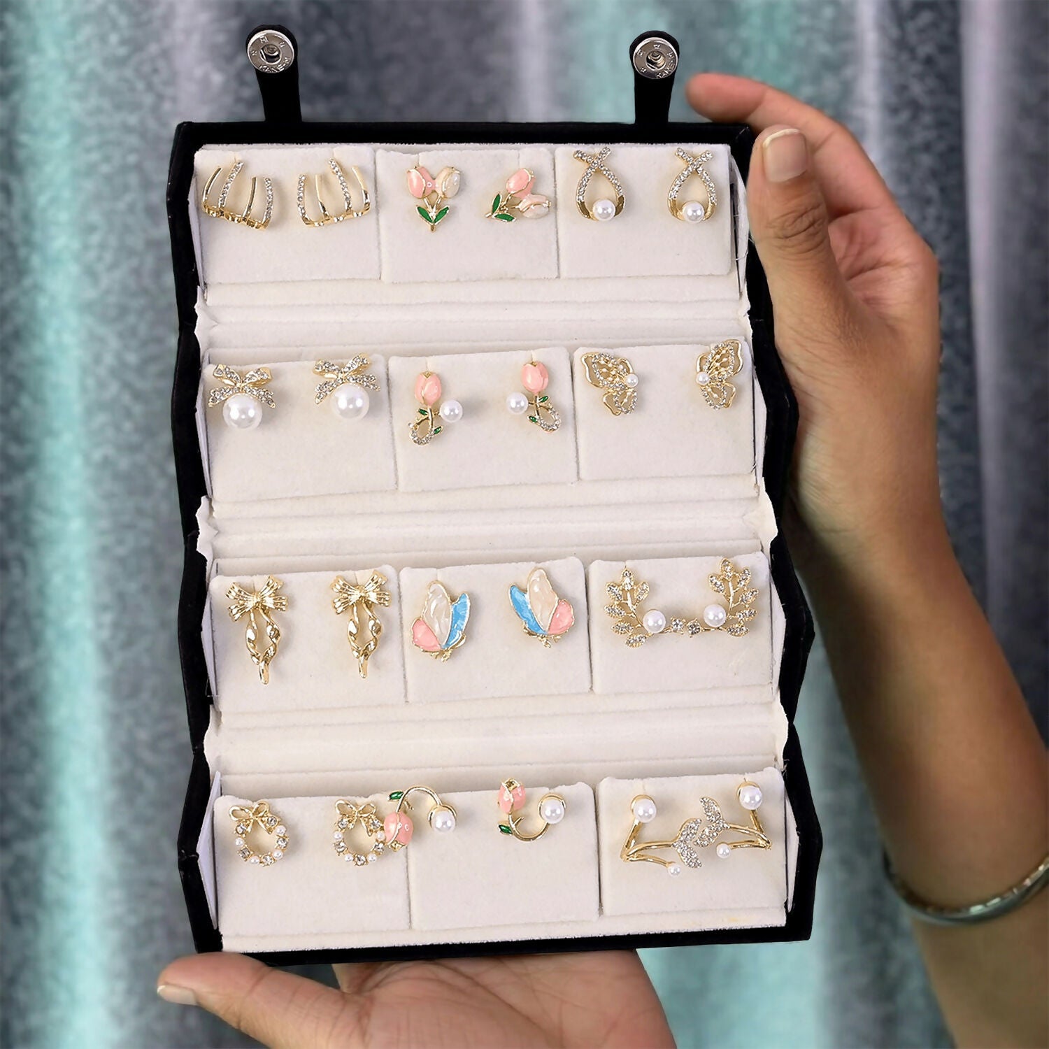 Korean Anti Tarnish Earrings Combo Set With Velvet Box for Women And Girls (12 Pair)