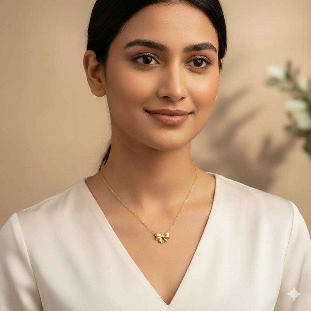 Elegant Gold Bow Pendant Necklace for Women | Minimalist Chain Necklace | Stylish Daily Wear Jewelry