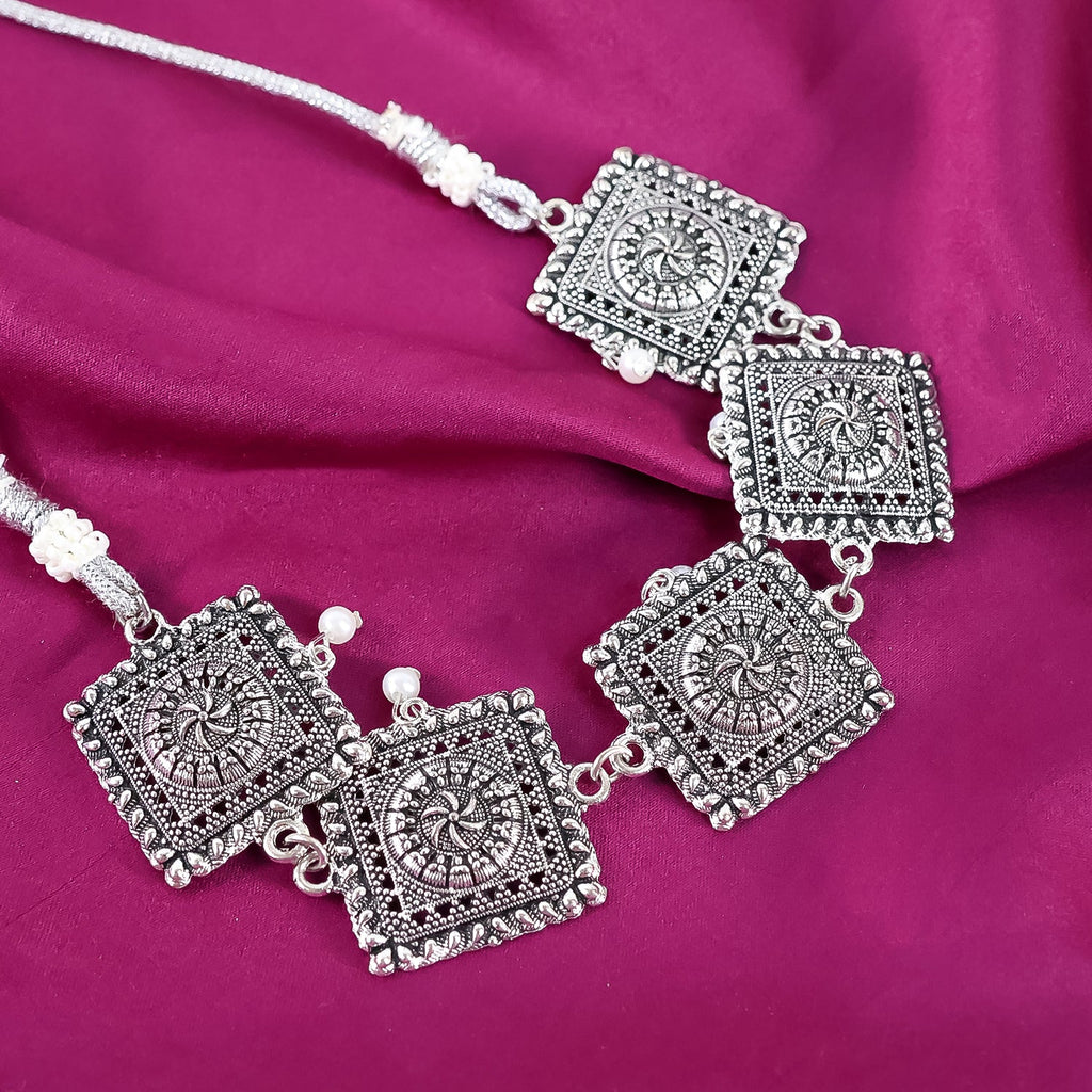 Brass Choker Neckless With Same Pattern Earrings (2Pc) - First Cart