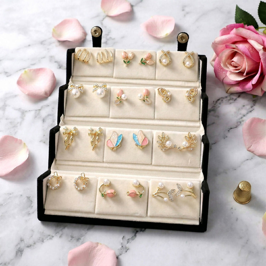 Korean Anti Tarnish Earrings Combo Set With Velvet Box for Women And Girls (12 Pair)