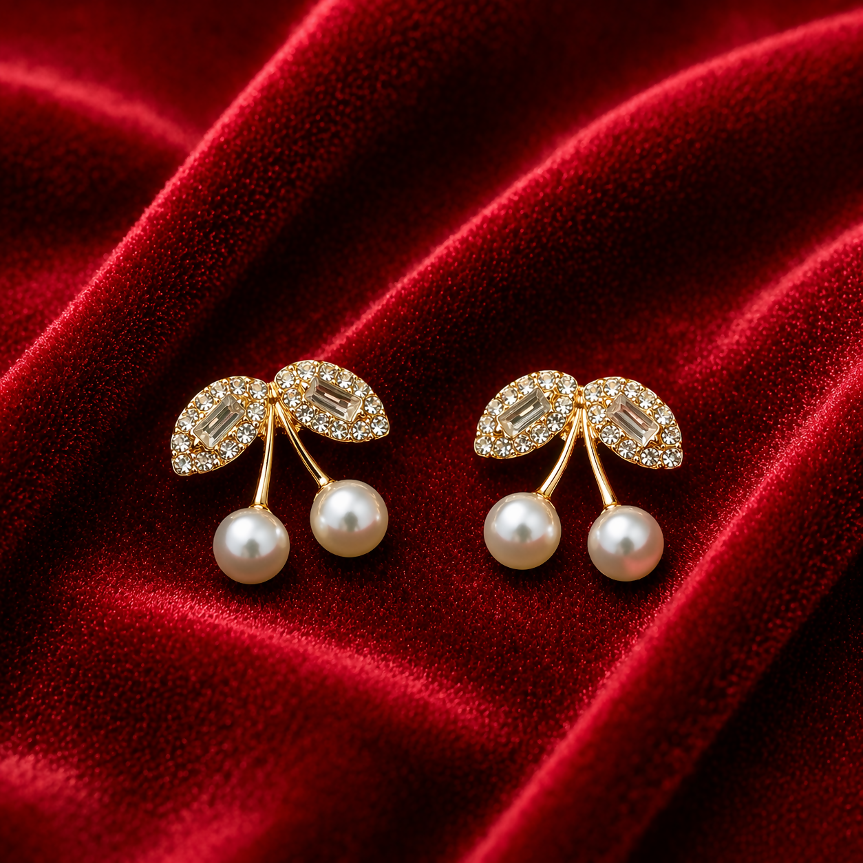 Elegant Cherry Pearl Drop Earrings for Women Gold Plated Korean Style Jewelry