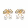 Elegant Cherry Pearl Drop Earrings for Women Gold Plated Korean Style Jewelry