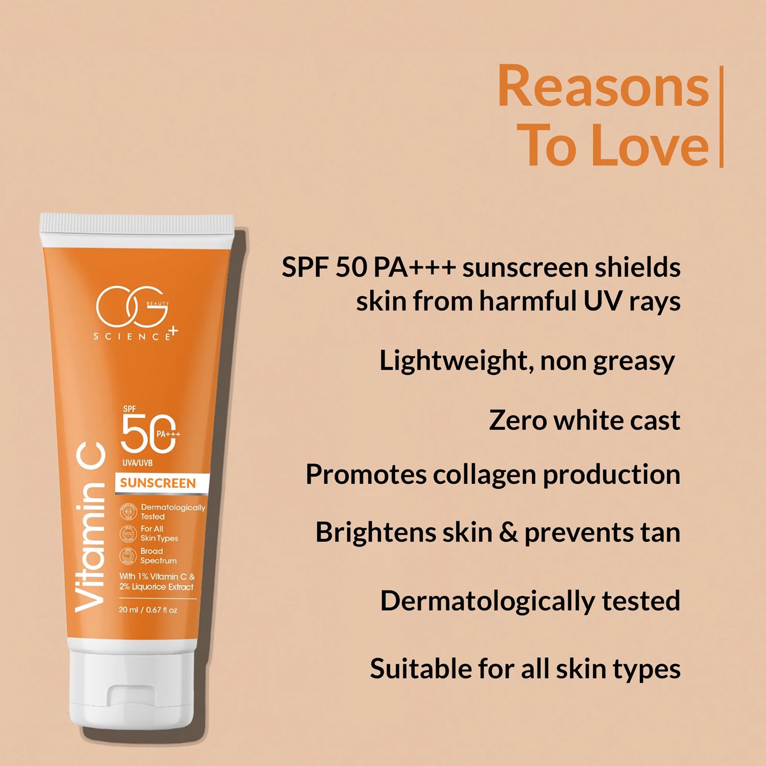 OG Beauty Vitamin C Sunscreen SPF 50 PA+++ (20 ML) with Liquorice Extract