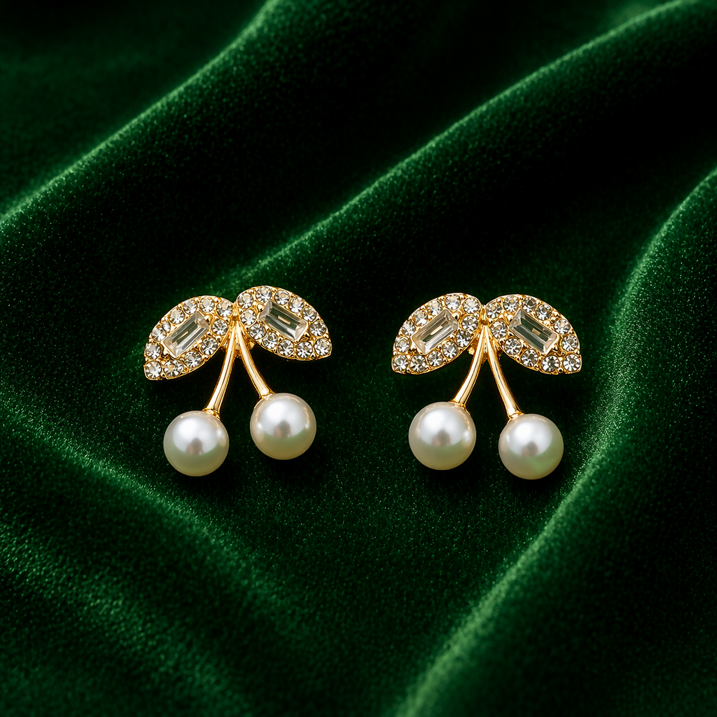 Elegant Cherry Pearl Drop Earrings for Women Gold Plated Korean Style Jewelry