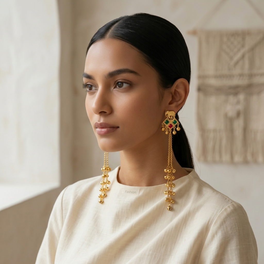 Kashmiri Gold Elephant Chandelier Earrings – Traditional Royal Statement Jewelry