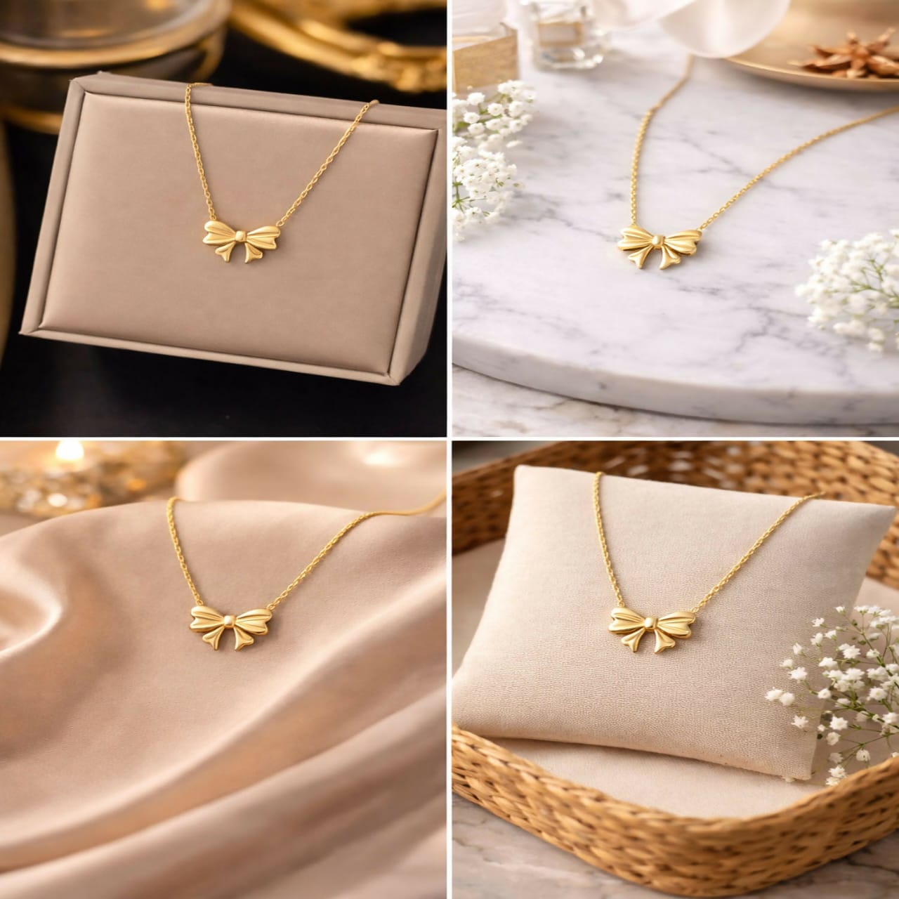 Elegant Gold Bow Pendant Necklace for Women | Minimalist Chain Necklace | Stylish Daily Wear Jewelry