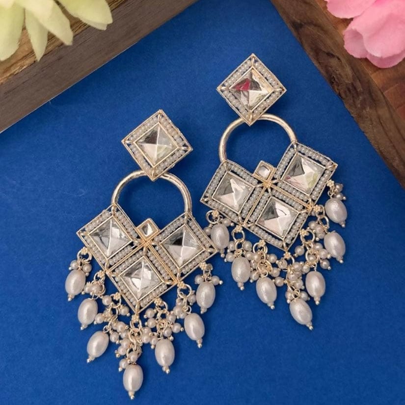 Vintage Silver-Toned Kundan & Pearl Jhumkas – Elegant Traditional Statement Earrings