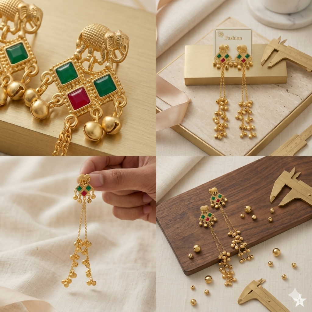 Kashmiri Gold Elephant Chandelier Earrings – Traditional Royal Statement Jewelry