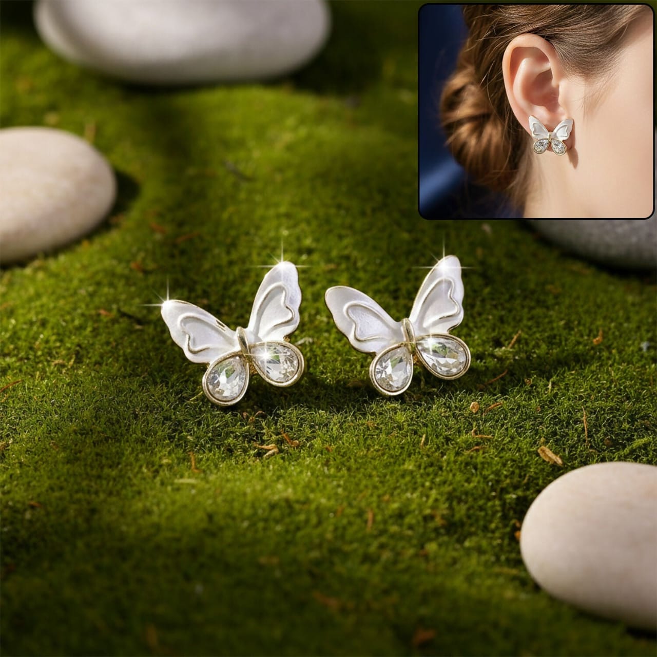Elegant Crystal Butterfly Stud Earrings for Women And Girls