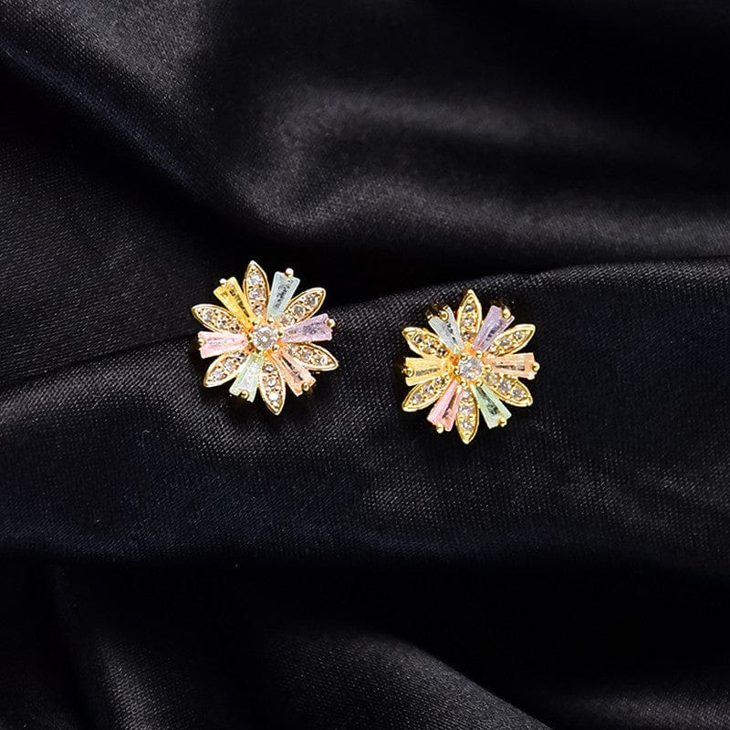 Elegant Gold Finish Crystal Stud Earrings