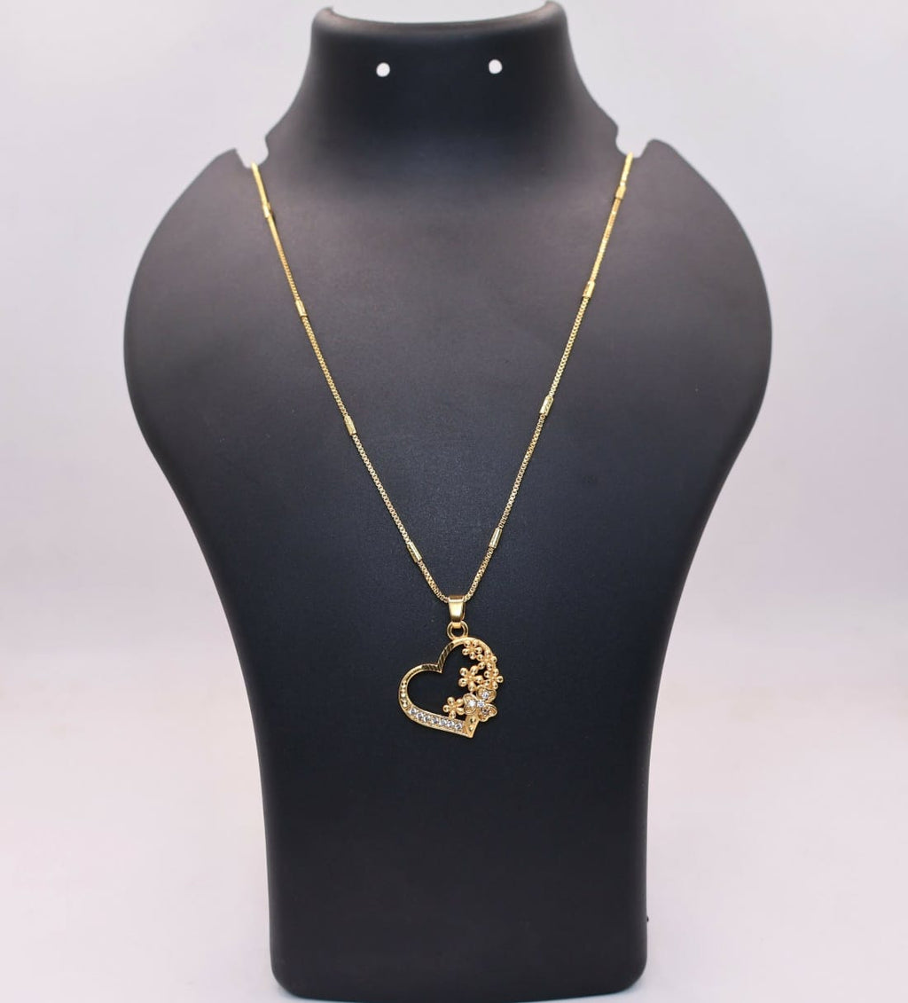 Heart-Shaped Floral Gold Pendant Necklace