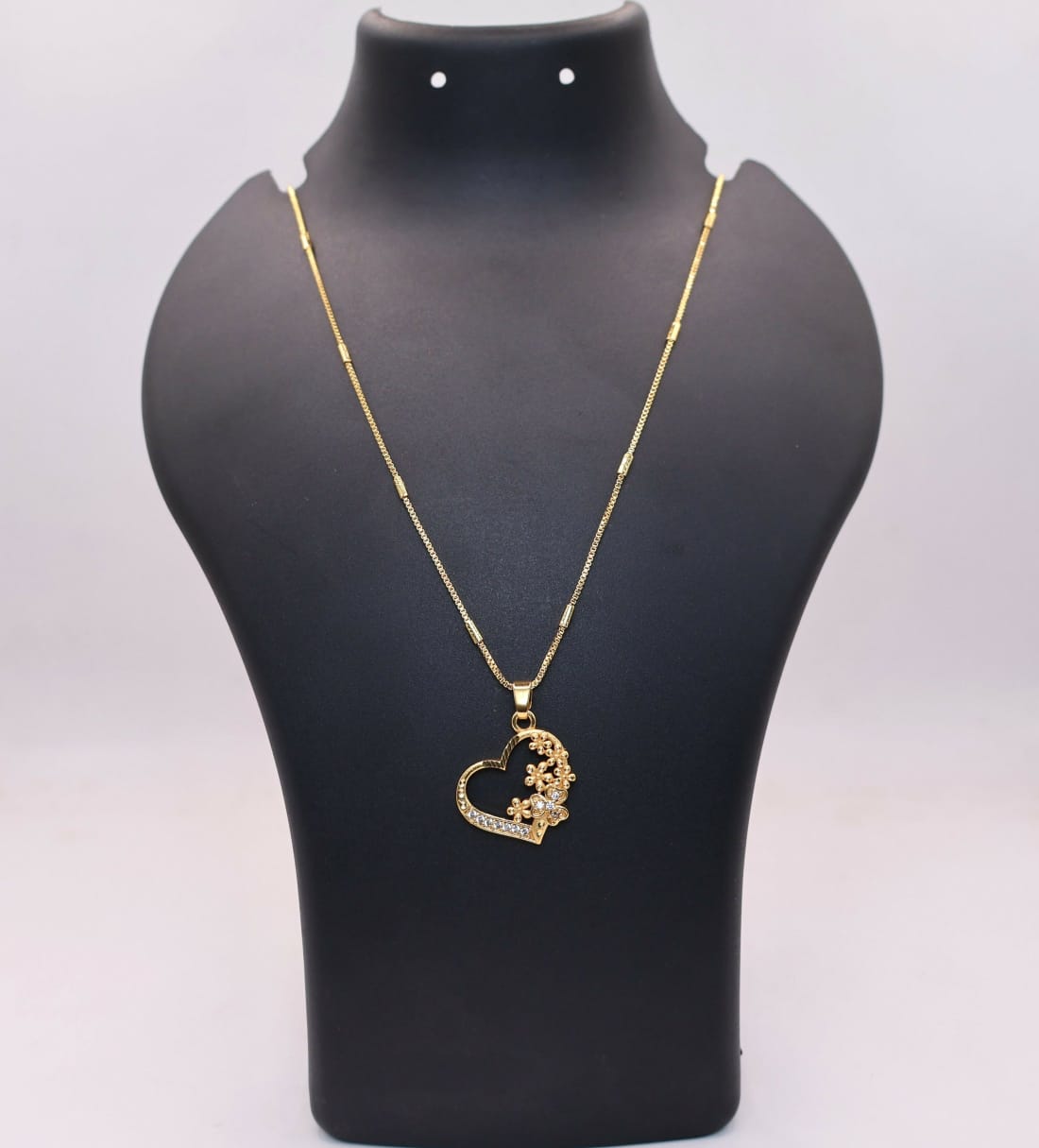 Heart-Shaped Floral Gold Pendant Necklace