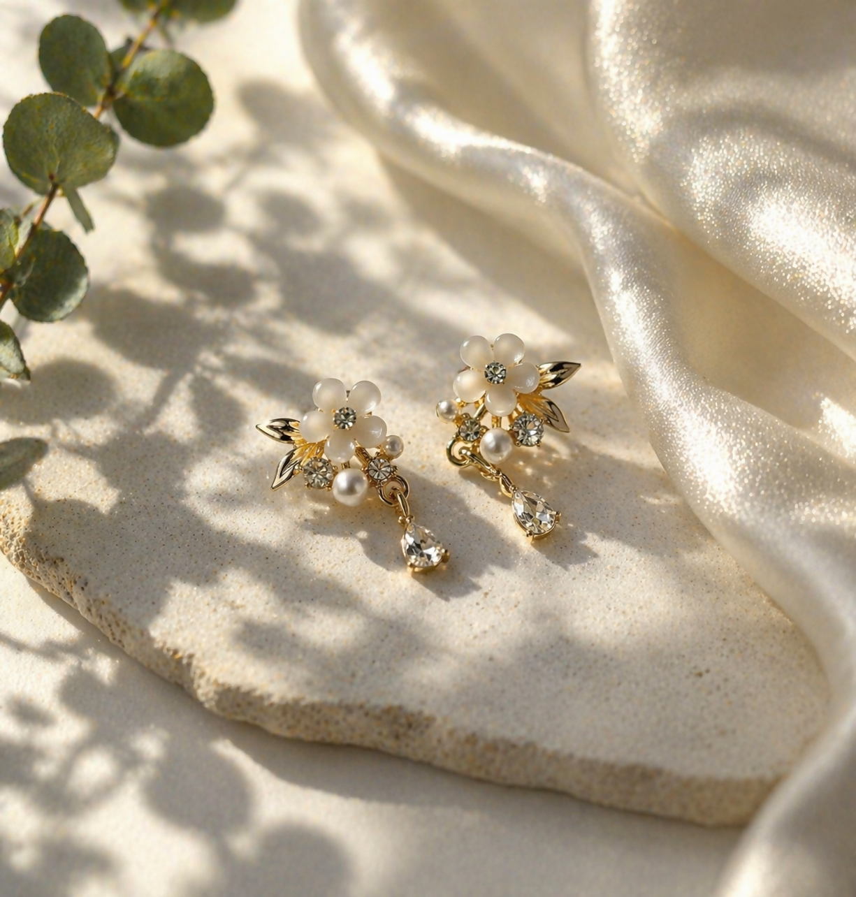 Elegant Floral Pearl Drop Earrings for Women Gold Plated Designer Party Wear Jewelry