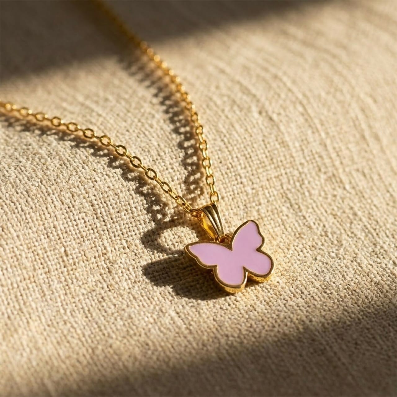Elegant Butterfly Gold Pendant Necklace with Soft Color Enamel