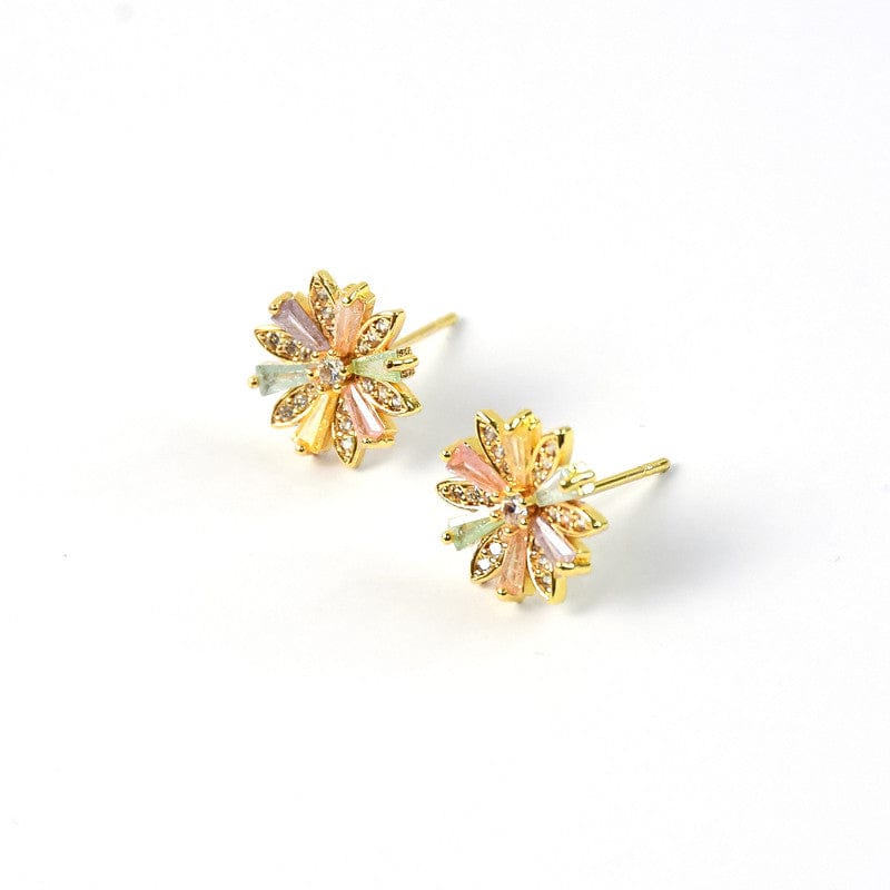 Elegant Gold Finish Crystal Stud Earrings