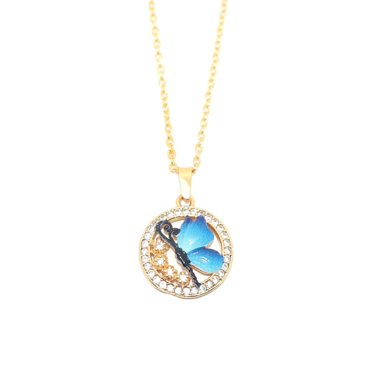 Enchanting Blue Butterfly Circle Pendant Necklace
