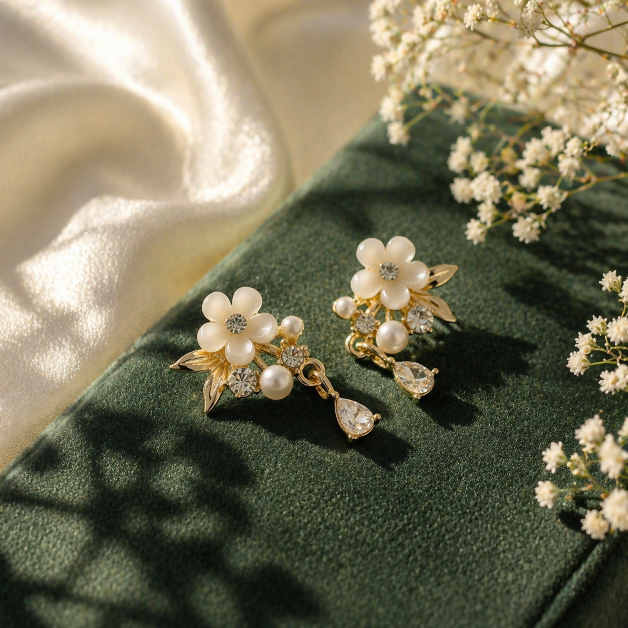 Elegant Floral Pearl Drop Earrings for Women Gold Plated Designer Party Wear Jewelry