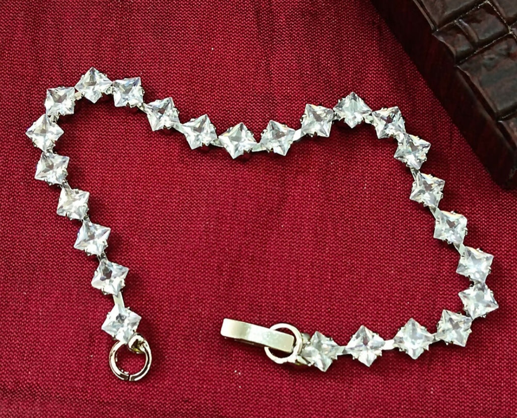 Silver Plated Square Ad Stone Chain Bracelet - First Cart