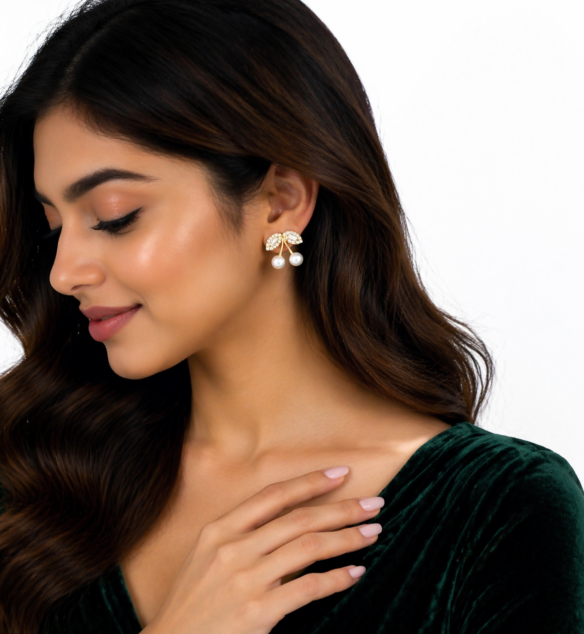 Elegant Cherry Pearl Drop Earrings for Women Gold Plated Korean Style Jewelry