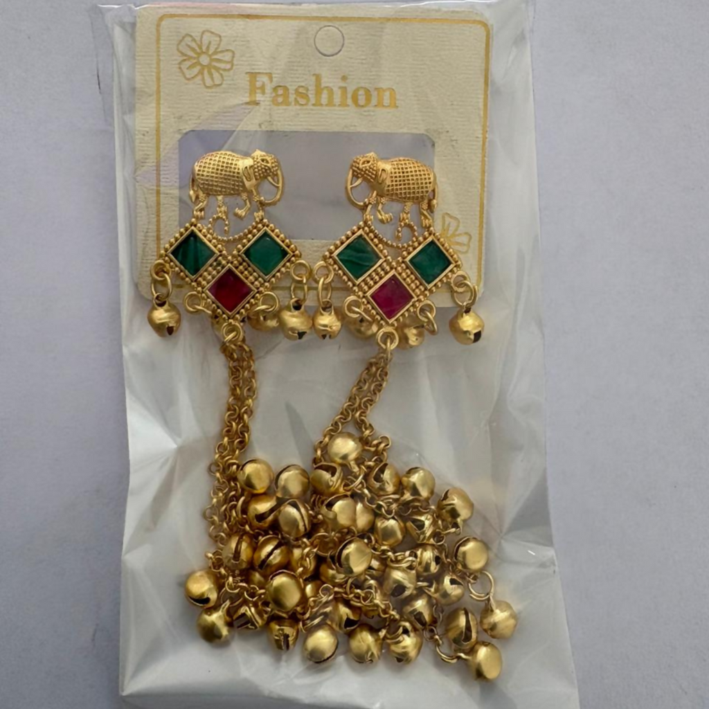 Kashmiri Gold Elephant Chandelier Earrings – Traditional Royal Statement Jewelry