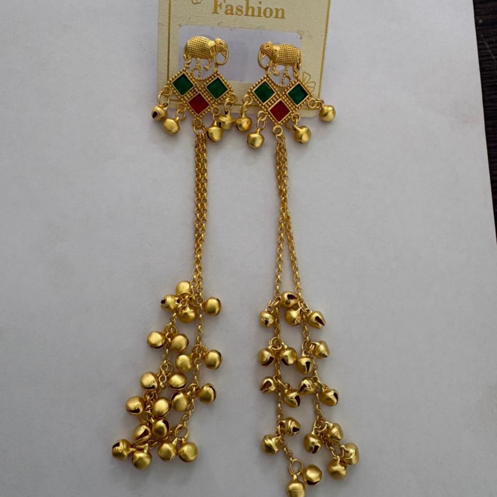 Kashmiri Gold Elephant Chandelier Earrings – Traditional Royal Statement Jewelry
