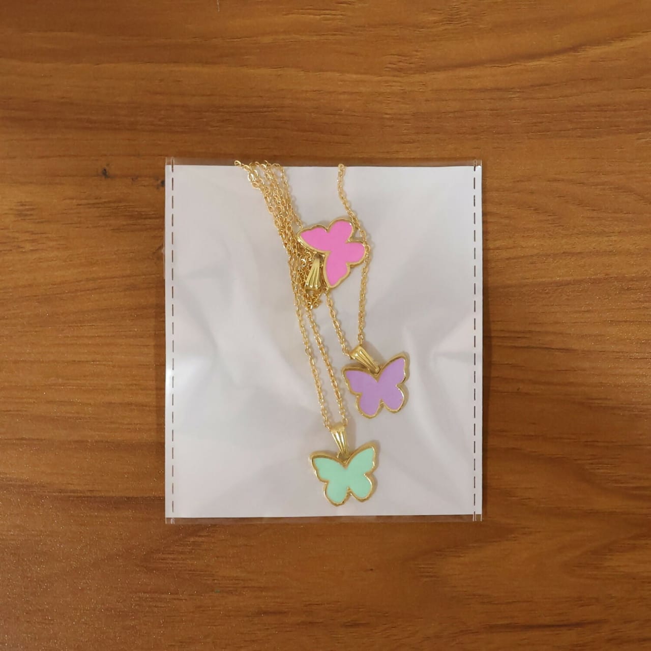 Elegant Butterfly Gold Pendant Necklace with Soft Color Enamel