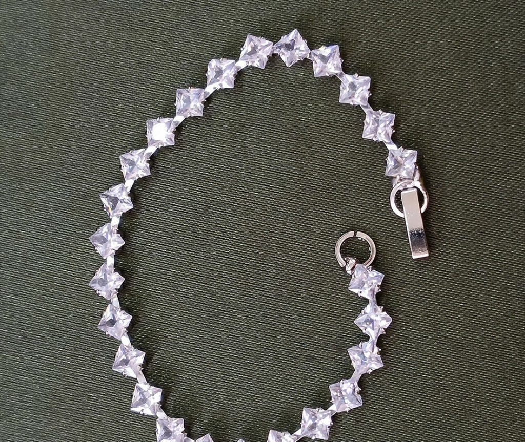 Silver Plated Square Ad Stone Chain Bracelet - First Cart
