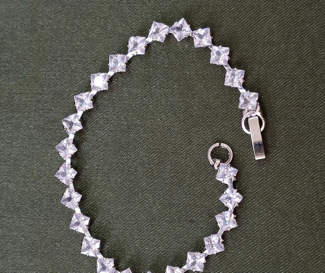 Silver Plated Square Ad Stone Chain Bracelet - First Cart