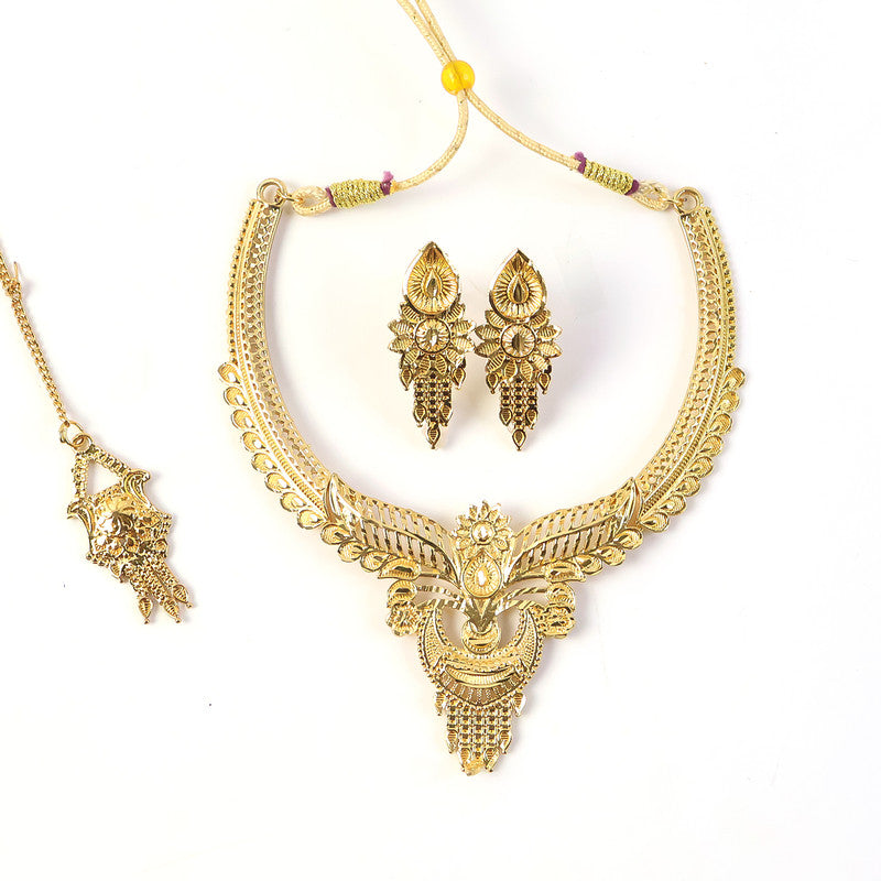Royal Leaf Crest Choker Necklace Set – Traditional Jewellery for Weddings & Festivals